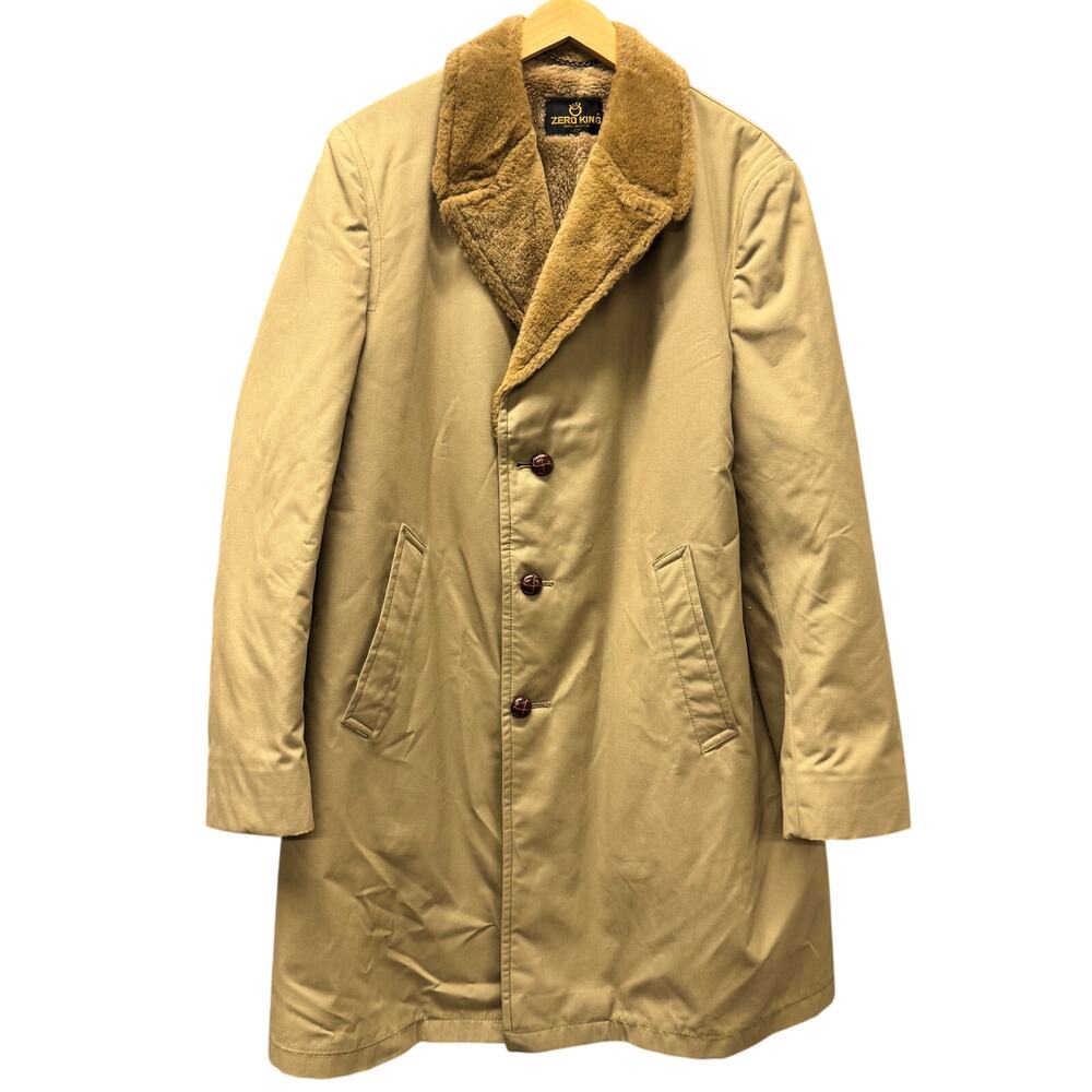 Vintage Zero King Coat Mens 42 L Faux Fur Lined Walkers Tan Brown Made in USA‎